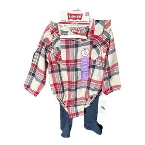 Levi's 24M Girls Red/Blue/White Bubble Romper + Headband Set New